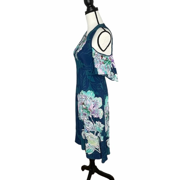 Anthropologie Maeve Elia Open Shoulder Dress Blue - Picture 9 of 12